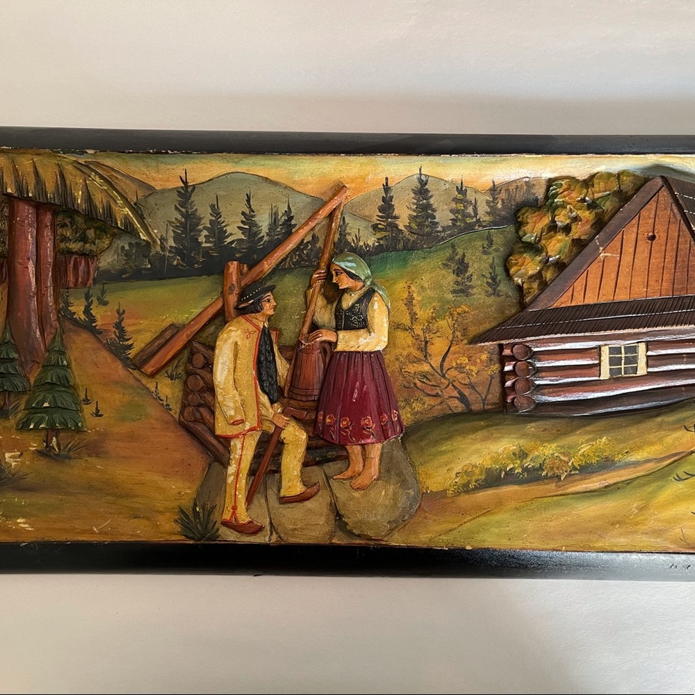 Vintage Hand-carved and painted pioneer scene folk art